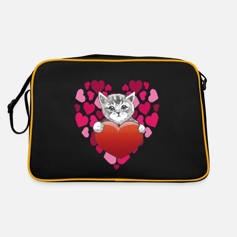 Cute kitten baby with a heart for Cat Tomcat Kat Retro Bag
