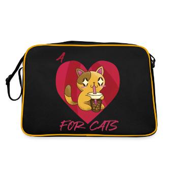 Herz für Katzen Nettes Kätzchenbaby mit Tee Ich li - Retro Tasche - Schwarz/Gold - Hinten