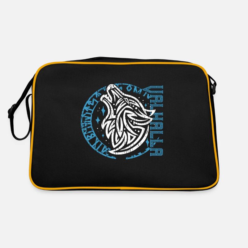 Valhalla Wolf Odin Runen Nordischer Kompass - Retro Tasche - Schwarz/Gold