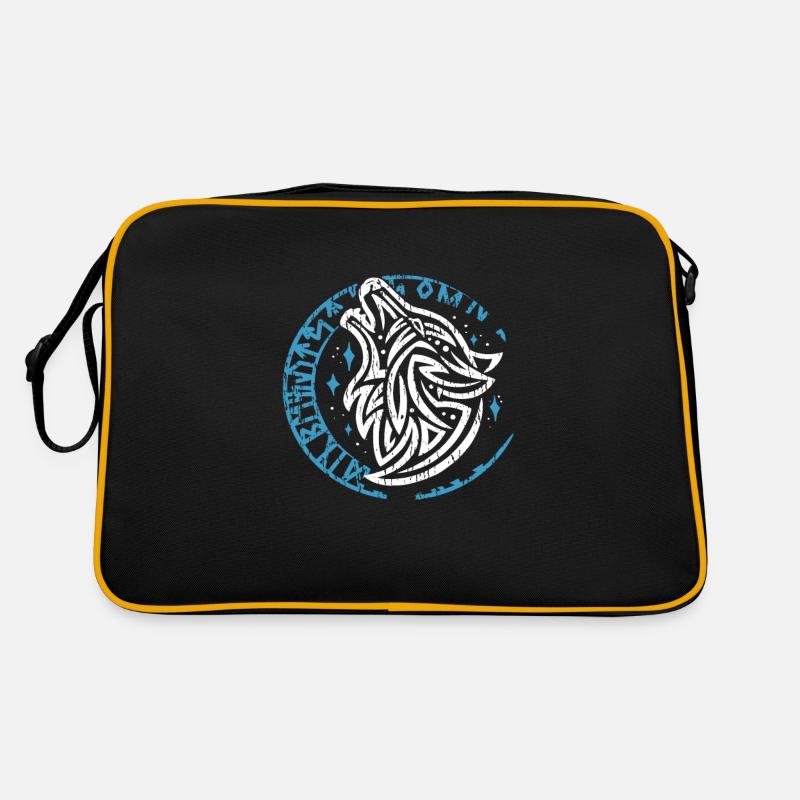 Valhalla Wolf Odin Runen Nordischer Kompass - Retro Tasche - Schwarz/Gold