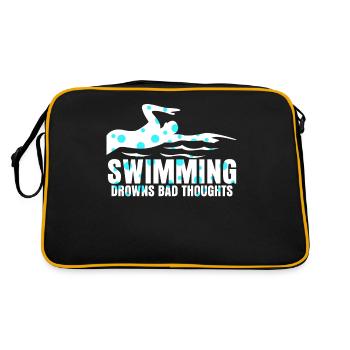 Schwimmer Spruch Schwimmtrainer - Retro Tasche - Schwarz/Gold - Hinten