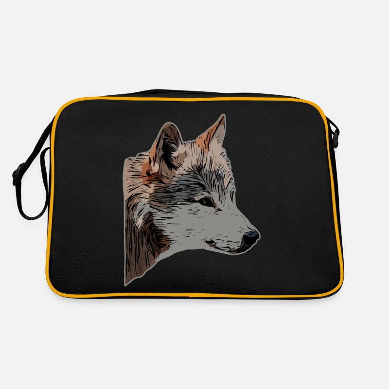 Wolfskopf wildes Tier Motiv Aufdruck mit Wolf Retro Tasche
