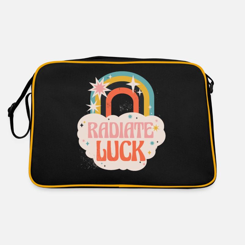 Strahlen Sie Positivität Regenbogenzwerge Wolken Retro Tasche