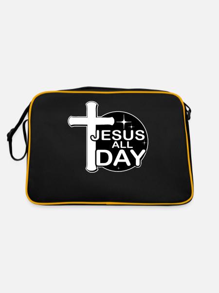 Jesus All Day Faith Bible Orthodoxy Quote - Retro Bag - black/gold - Back