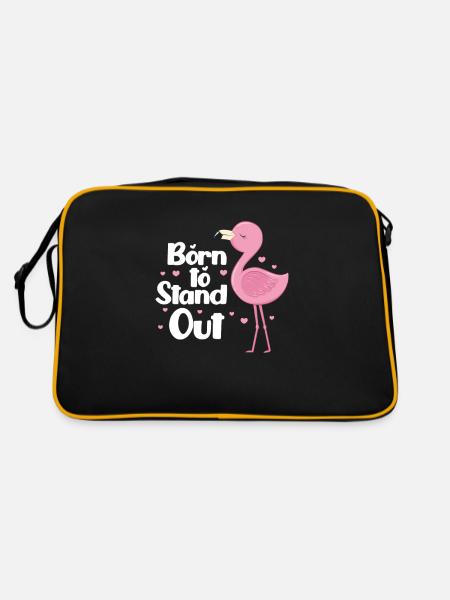 Flamingo Pink Vogel Zoo Sommer Urlaub Geschenk - Retro Tasche - Schwarz/Gold - Hinten