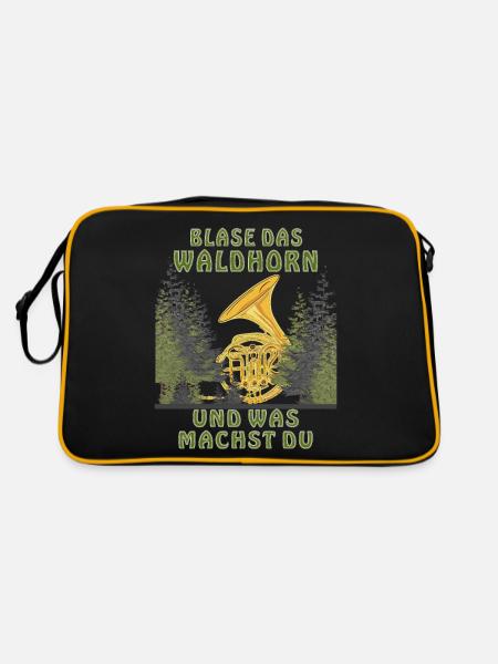 BLASE DAS WALDHORN UND WAS MACHST DU - Retro Tasche - Schwarz/Gold - Hinten