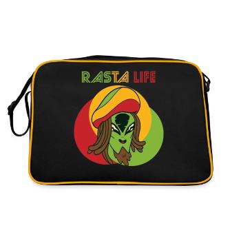Reggae Herz Alien Rasta Jamaika Souvenir Rastafari - Retro Tasche - Schwarz/Gold - Hinten