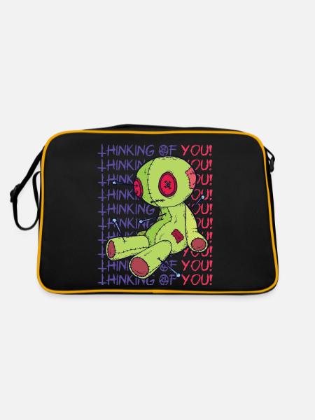 Voodoo Doll Witchcraft Think of You Creepy Hello - Retro Bag - black/gold - Back