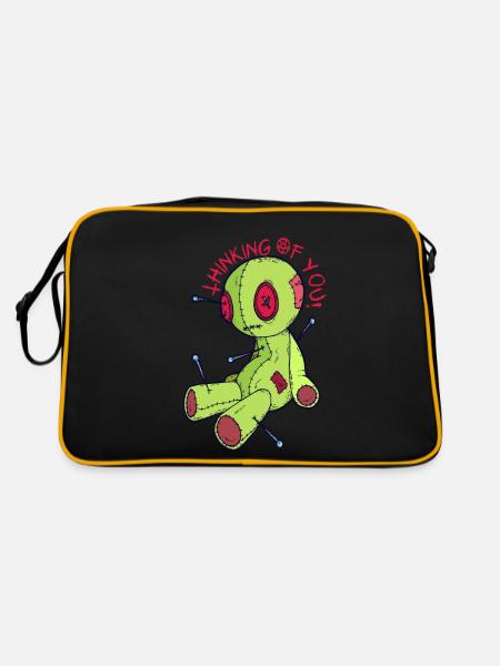 Voodoo Puppe Hexerei Ich denke an dich! Gruseliges - Retro Tasche - Schwarz/Gold - Hinten