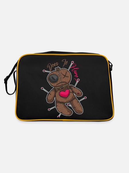 Funny Voodoo Doll Does it hurt? Witchcraft Creepy - Retro Bag - black/gold - Back