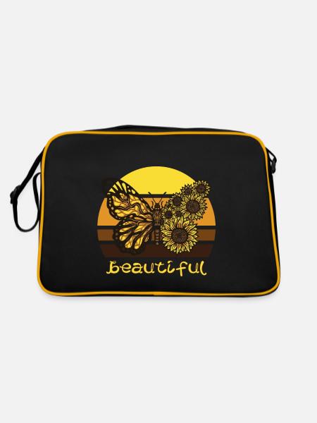 Beautiful butterfly sunflower butterflies L - Retro Bag - black/gold - Back
