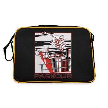 Parkour Warnung Über alles springen Laufen Springe - Retro Tasche - Schwarz/Gold - Hinten