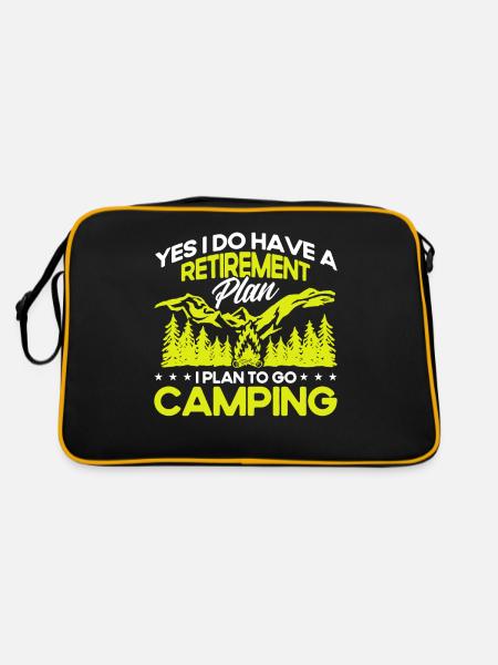 Camping Geschenk Lustiger Spruch für Camper - Retro Tasche - Schwarz/Gold - Hinten
