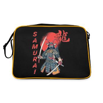 Samurai Mond Blutfleck Japanische Kunst Ninja Japa - Retro Tasche - Schwarz/Gold - Hinten