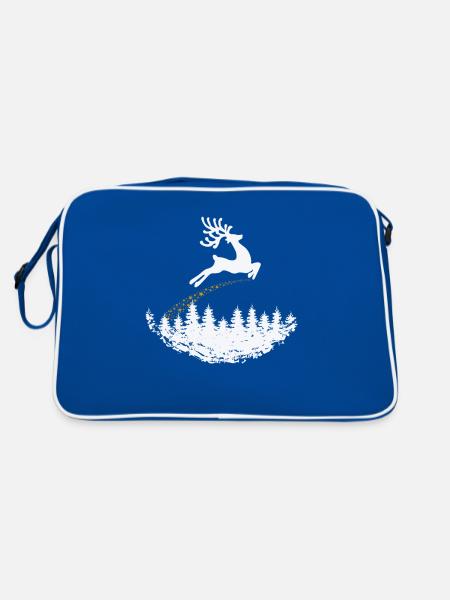 Rentier mit Sternenschweif Weihnachten - Retro Tasche - Blau/Weiß - Hinten