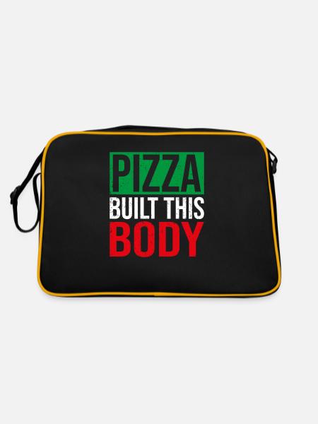 Pizza Built This Body, Lustiger Pizza-Liebhaber - Retro Tasche - Schwarz/Gold - Hinten