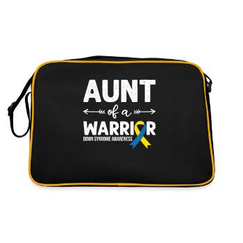 Aunt Of A Warrior, Schleife Downsyndrom - Retro Tasche - Schwarz/Gold - Hinten