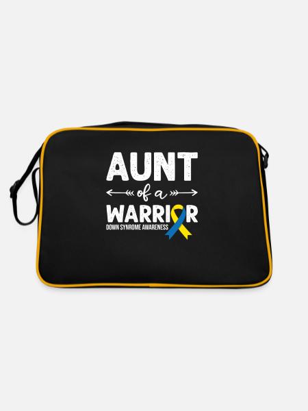 Aunt Of A Warrior, Schleife Downsyndrom - Retro Tasche - Schwarz/Gold - Hinten