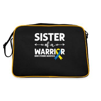 Sister Of A Warrior, Schleife Downsyndrom - Retro Tasche - Schwarz/Gold - Hinten