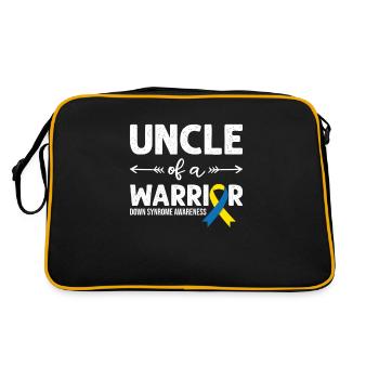 Uncle Of A Warrior, Schleife Downsyndrom - Retro Tasche - Schwarz/Gold - Hinten