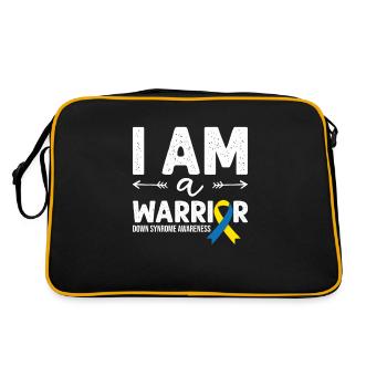 I Am A Warrior, Schleife Downsyndrom - Retro Tasche - Schwarz/Gold - Hinten