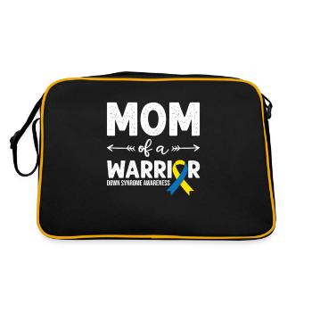 Mom Of A Warrior, Schleife Downsyndrom - Retro Tasche - Schwarz/Gold - Hinten