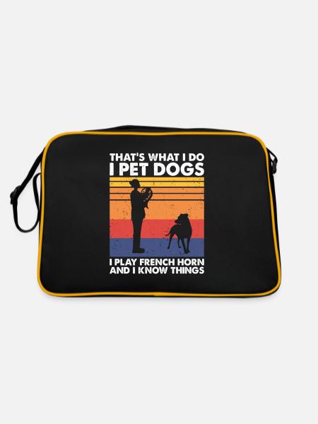 Pet Dogs Play French Horn & Know Things - Retro Tasche - Schwarz/Gold - Hinten