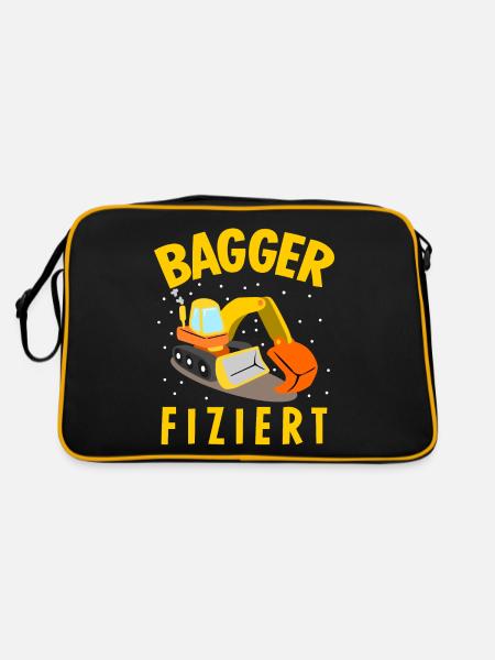 Baggerfahrer Baustelle Bagger - Retro Tasche - Schwarz/Gold - Hinten