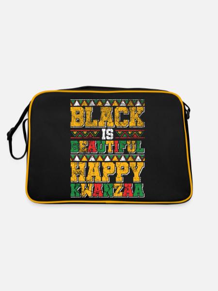 Black is beautiful cheerful Kwanzaa Imani faith - Retro Bag - black/gold - Back