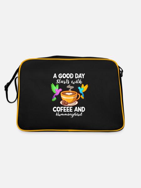 Kaffee Kolibri Koffein Espresso Barista Geschenk - Retro Tasche - Schwarz/Gold - Hinten