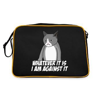 Katze Dagegen Protest Ablehnung Nö - Retro Tasche - Schwarz/Gold - Hinten