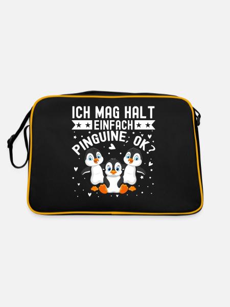 Ich Mag Halt Einfach Pinguine - Retro Tasche - Schwarz/Gold - Hinten
