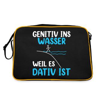 Genitiv Ins Wasser Weil Es Dativ Ist - Retro Tasche - Schwarz/Gold - Hinten