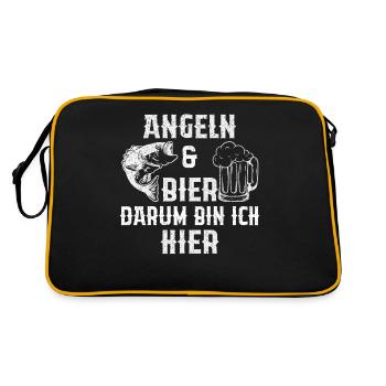 Angeln Und Bier Darum Bin Ich Hier - Retro Tasche - Schwarz/Gold - Hinten