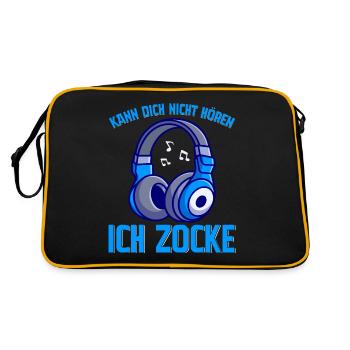 Kann Dich Nicht Hören Ich Zocke - Retro Tasche - Schwarz/Gold - Hinten