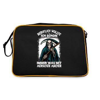 Beruflich Wollte Ich Schon Immer Was Mit Menschen - Retro Tasche - Schwarz/Gold - Hinten