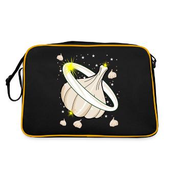 Knoblauch Knoblauchzehen Planet Knobi - Retro Tasche - Schwarz/Gold - Hinten