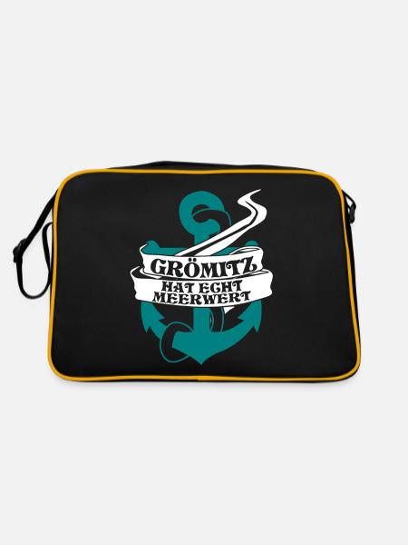 Grömitz Meerwert Ostsee - Retro Tasche - Schwarz/Gold