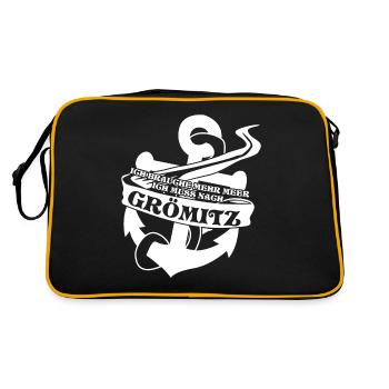 Grömitz Urlaub Anker Ostsee - Retro Tasche - Schwarz/Gold - Hinten