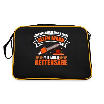 Ein Alter Mann Mit Einer Kettensäge - Retro Tasche - Schwarz/Gold - Hinten