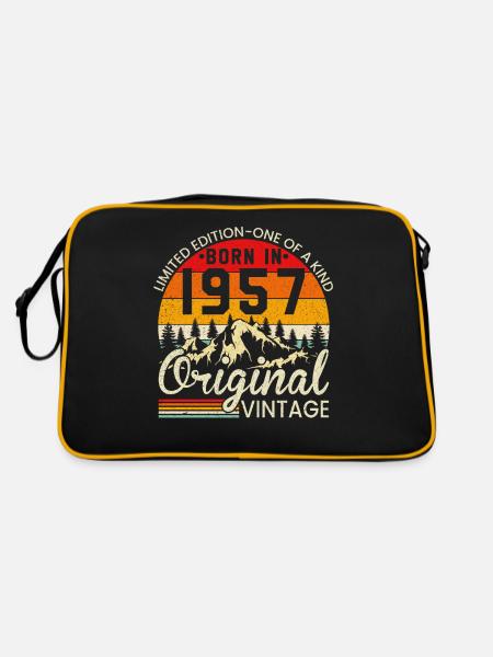 Einzigartig in seiner Art geboren 1957 Original Jahrgang - Retro Tasche - Schwarz/Gold - Hinten