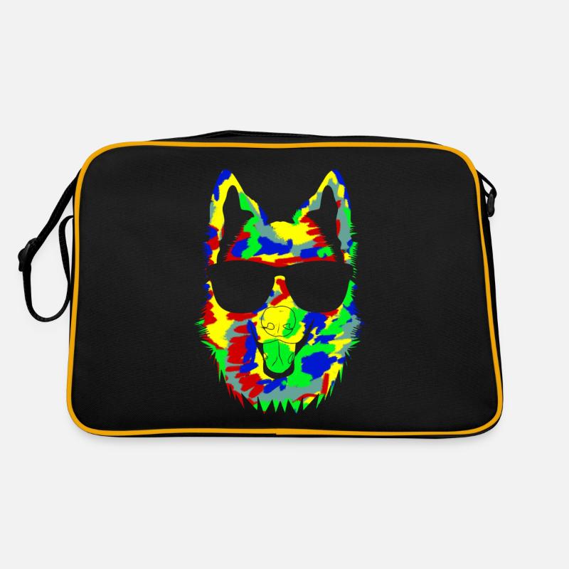 Chien de berger blanc avec lunettes de soleil - Sac Retro - noir/or