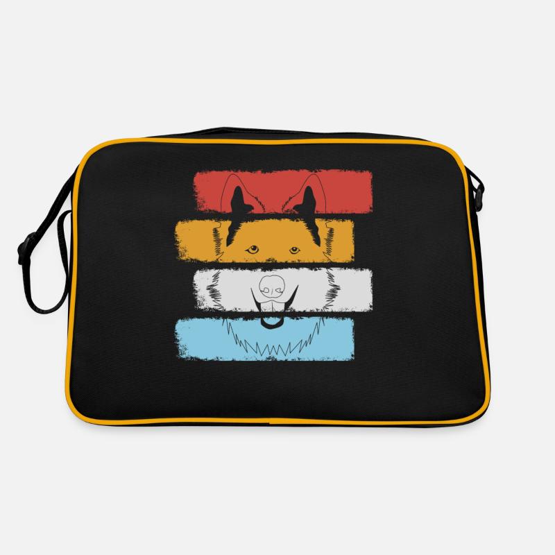 Weißer Schäferhund Schäferhunde - Retro Tasche - Schwarz/Gold