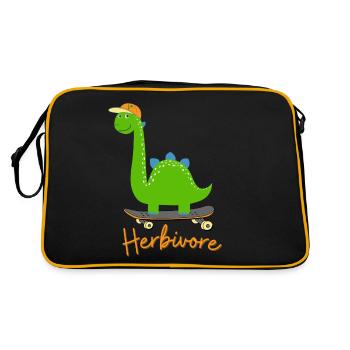 Herbivorous dinosaurs with baseball cap on skateboard - Retro Bag - black/gold - Back