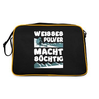 Weißes Pulver macht süchtig Wintersport Ski - Retro Tasche - Schwarz/Gold - Hinten