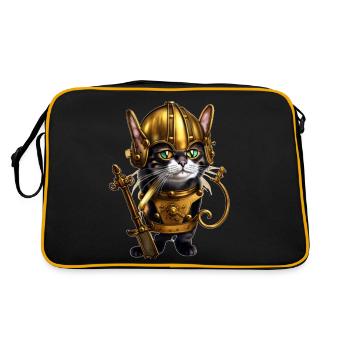 Anime Katze, Katze, Steampunk Katze - Retro Tasche - Schwarz/Gold - Hinten