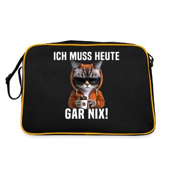 Faule Katze Ich Muss Gar Nix - Retro Tasche - Schwarz/Gold - Hinten