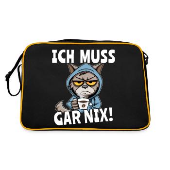Ich Muss Gar Nix Katzen - Retro Tasche - Schwarz/Gold - Hinten
