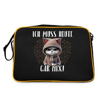 Faule Katze Ich Muss Gar Nix - Retro Tasche - Schwarz/Gold - Hinten