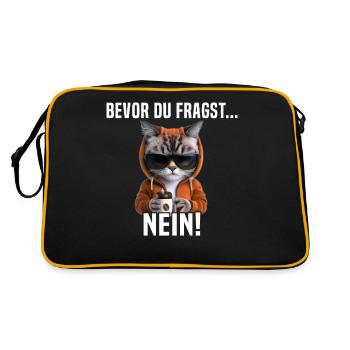 Faule Katze Bevor Du Fragst Nein - Retro Tasche - Schwarz/Gold - Hinten